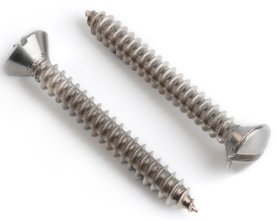 8 x 1 - 1/4 Slotted Raised Countersunk Self Tapper D 7973 A2 - Duchy Fasteners