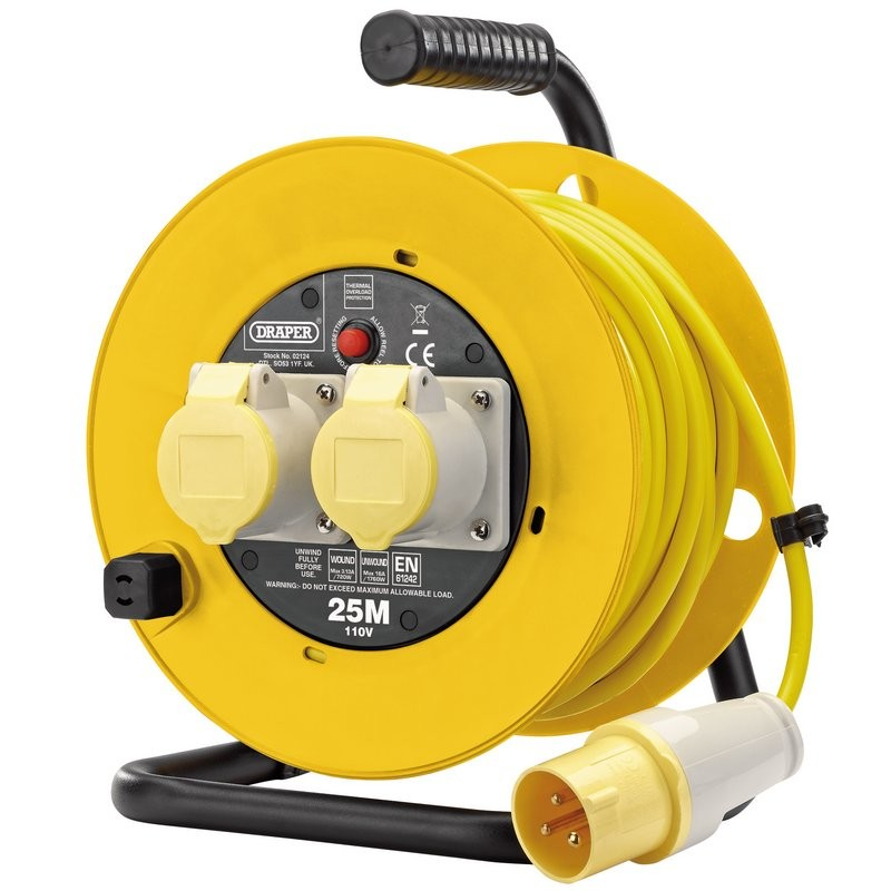 110V Twin Extension Cable Reel 25Mtr (16Amp) - Duchy Fasteners