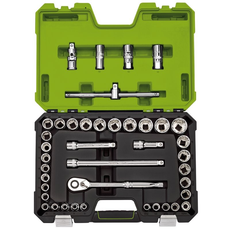 Expert Mm/Af Combined Socket Set, 1/2" Square. Dr., Green (41Pc) - Duchy Fasteners