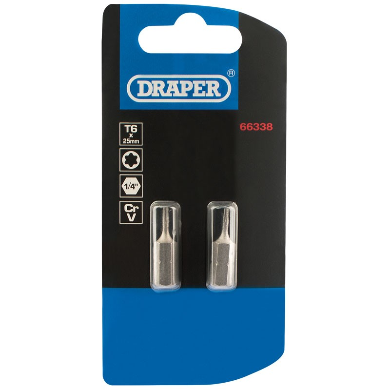 T6 Torx Star 1/4"Hex Bit 25Mm - Duchy Fasteners