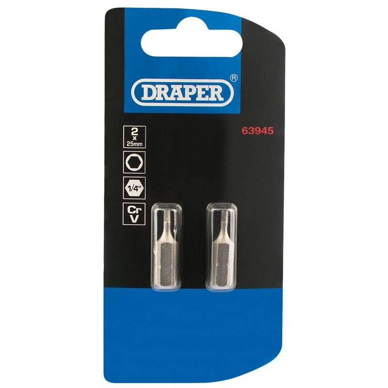 2.0Mm 1/4"Hex Bit 25Mm (2 Pack) - Duchy Fasteners