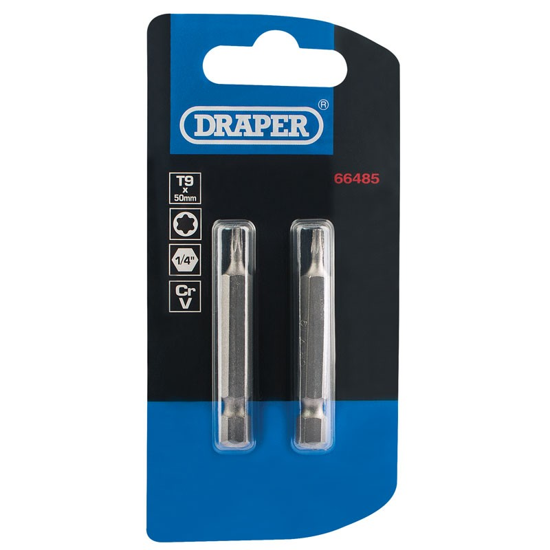 T9 Torx Star 1/4"Hex Bit 50Mm (2 Pack) - Duchy Fasteners