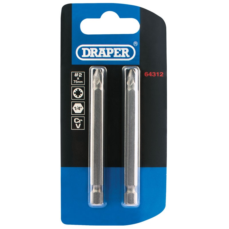 No2 Pozi 1/4"Hex 75Mm (2 Pack) - Duchy Fasteners