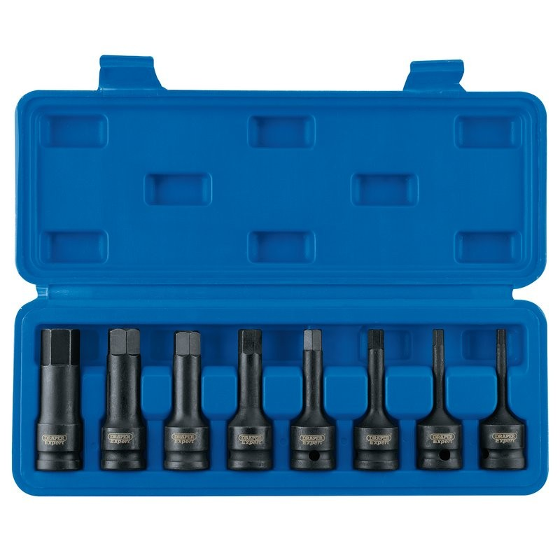 1/2" Square Dr Impact Hexagonal Socket Bit Set (8 Piece) - Duchy Fasteners