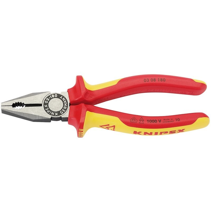 Knipex 03 08 180Uksbe Vde Fully Insulated Combination Pliers, 180Mm - Duchy Fasteners