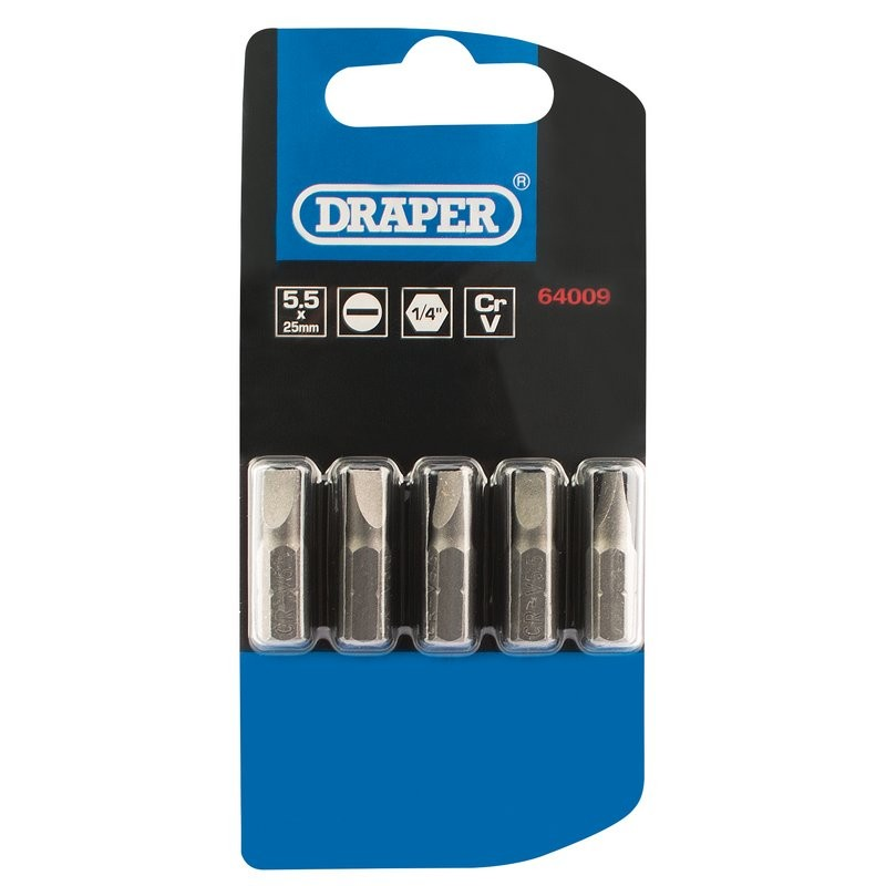 5.5MM 1/4" HEX PLAIN SLOTTED INSERT BIT 25MM LONG (5'S) | Duchy Fasteners Cornwall