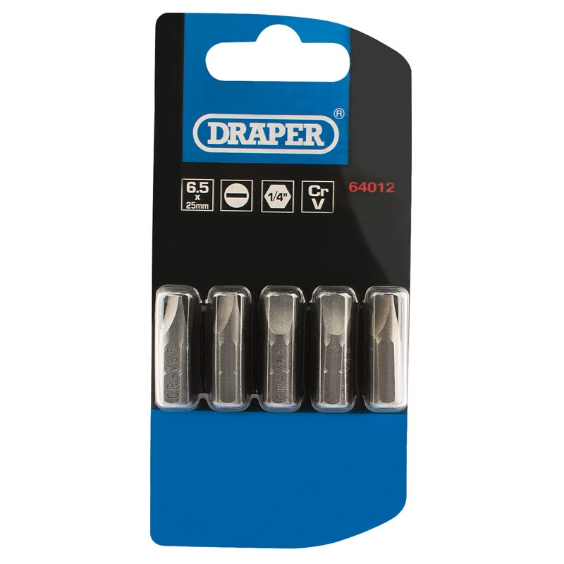 6.5MM 1/4" HEX PLAIN SLOTTED INSERT BIT 25MM LONG (5'S) | Duchy Fasteners Cornwall