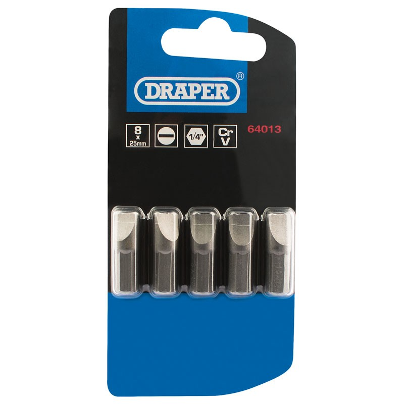 8.0MM 1/4" HEX PLAIN SLOTTED INSERT BIT 25MM LONG (5'S) | Duchy Fasteners Cornwall
