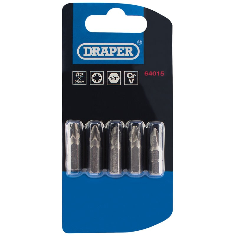 Pozi Type Insert Bit, 1/4" Hex, 25Mm Long, No.2 (Pack Of 5) - Duchy Fasteners