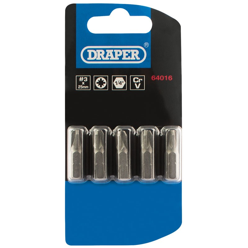 Pozi Type Insert Bit, 1/4" Hex, 25Mm Long, No.3 (Pack Of 5) - Duchy Fasteners