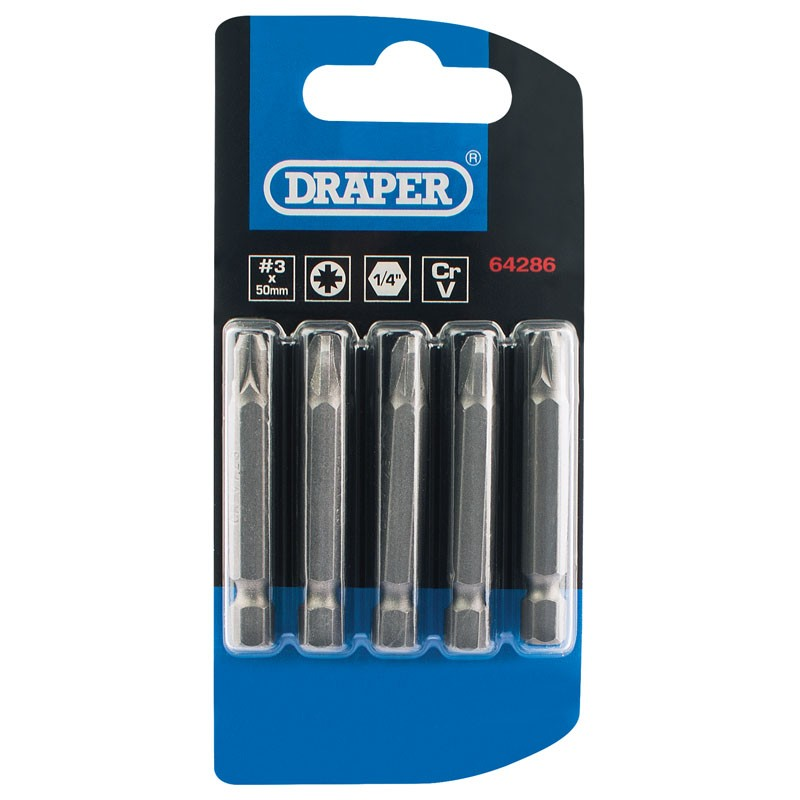 3 X 1 - /4X50Mm Pozi-Type Bit Bag Of 5 - Duchy Fasteners