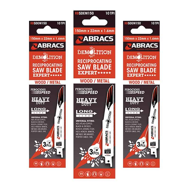 225 X 22 1.6Mm Demolition Recip Blades 3Pc - Duchy Fasteners