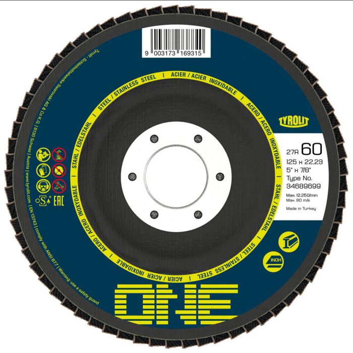 Tyrolit ONE Zirconia Flap Disc 115mm x 22.23mm for Steel and Stainless Steel